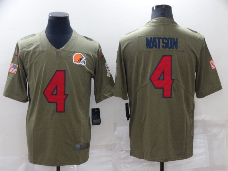 Men's Cleveland Browns Deshaun Watson #4 Olive Game Jerseys