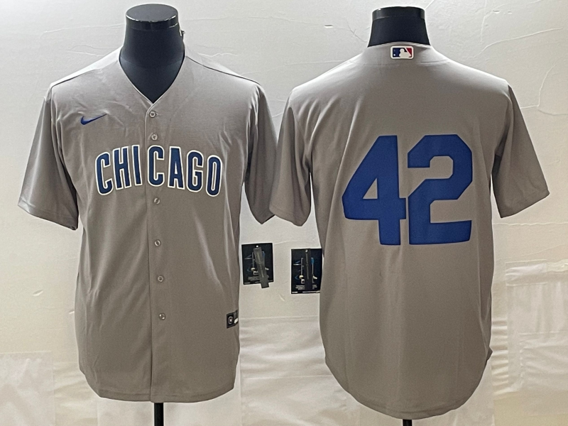 Men's Chicago Cubs #42 Gray Road 2024 Jackie Robinson Day Elite Jerseys