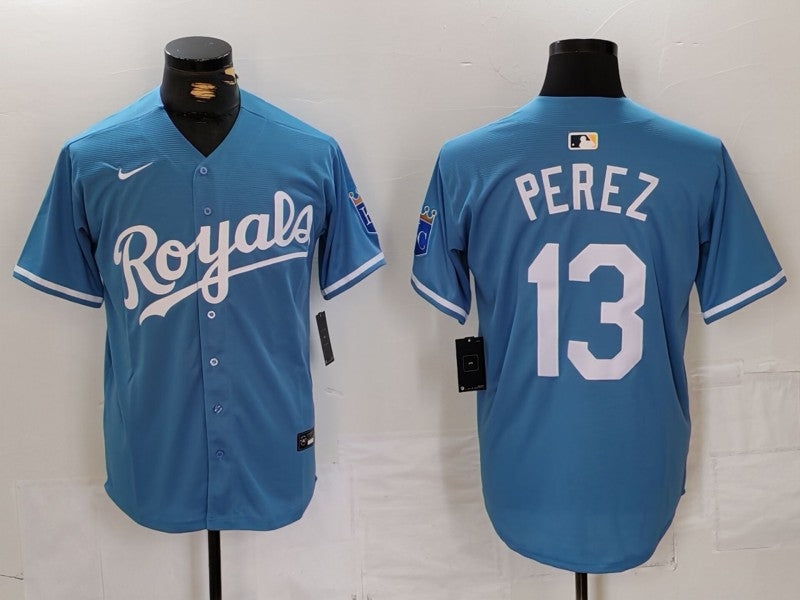 Men's Kansas City Royals Salvador Perez #13 Light Blue Alternate Limited Player Jerseys