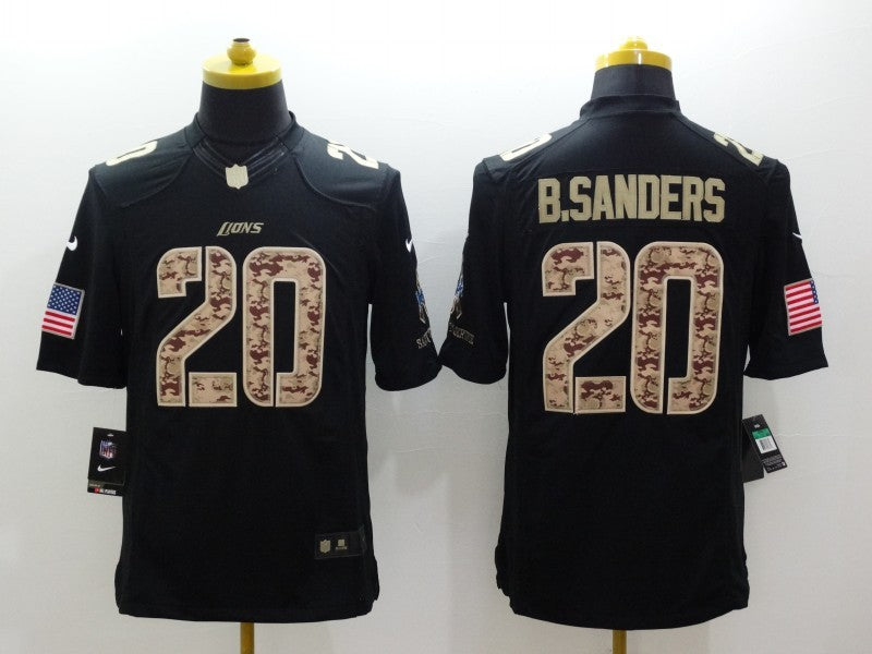Men's Detroit Lions Barry Sanders #20 Black Game Jerseys