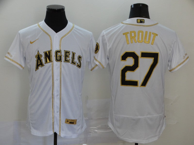 Men's Los Angeles Angels Mike Trout #27 White Sewn Baseball Jerseys