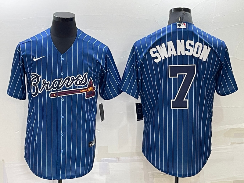 Men's Atlanta Braves Dansby Swanson #7 Blue Replica Player Jerseys
