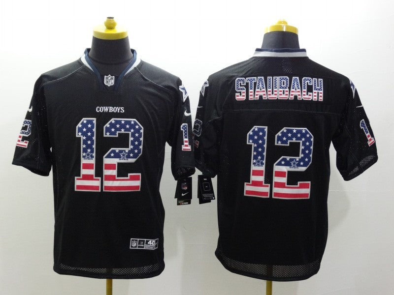 Men's Dallas Cowboys Roger Staubach #12 Black Game Jerseys