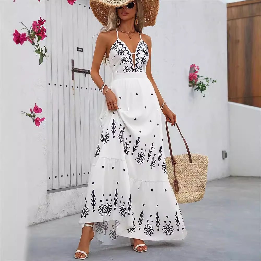Trendy Printed Dress Strap-printed Maxi Dress For Women