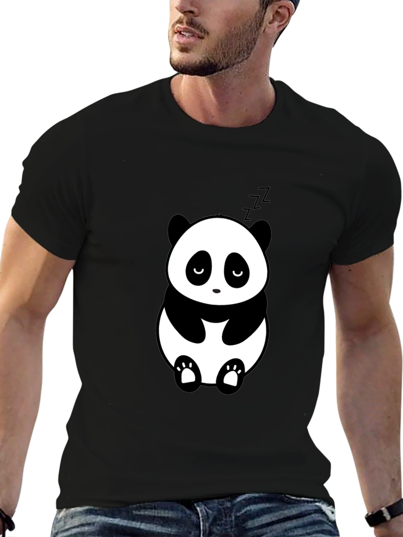 Cute Panda Graphic Tee - Black Relaxed Fit