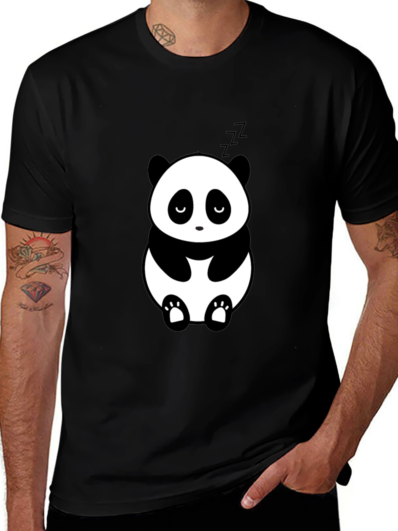 Cute Panda Graphic Tee - Black Relaxed Fit