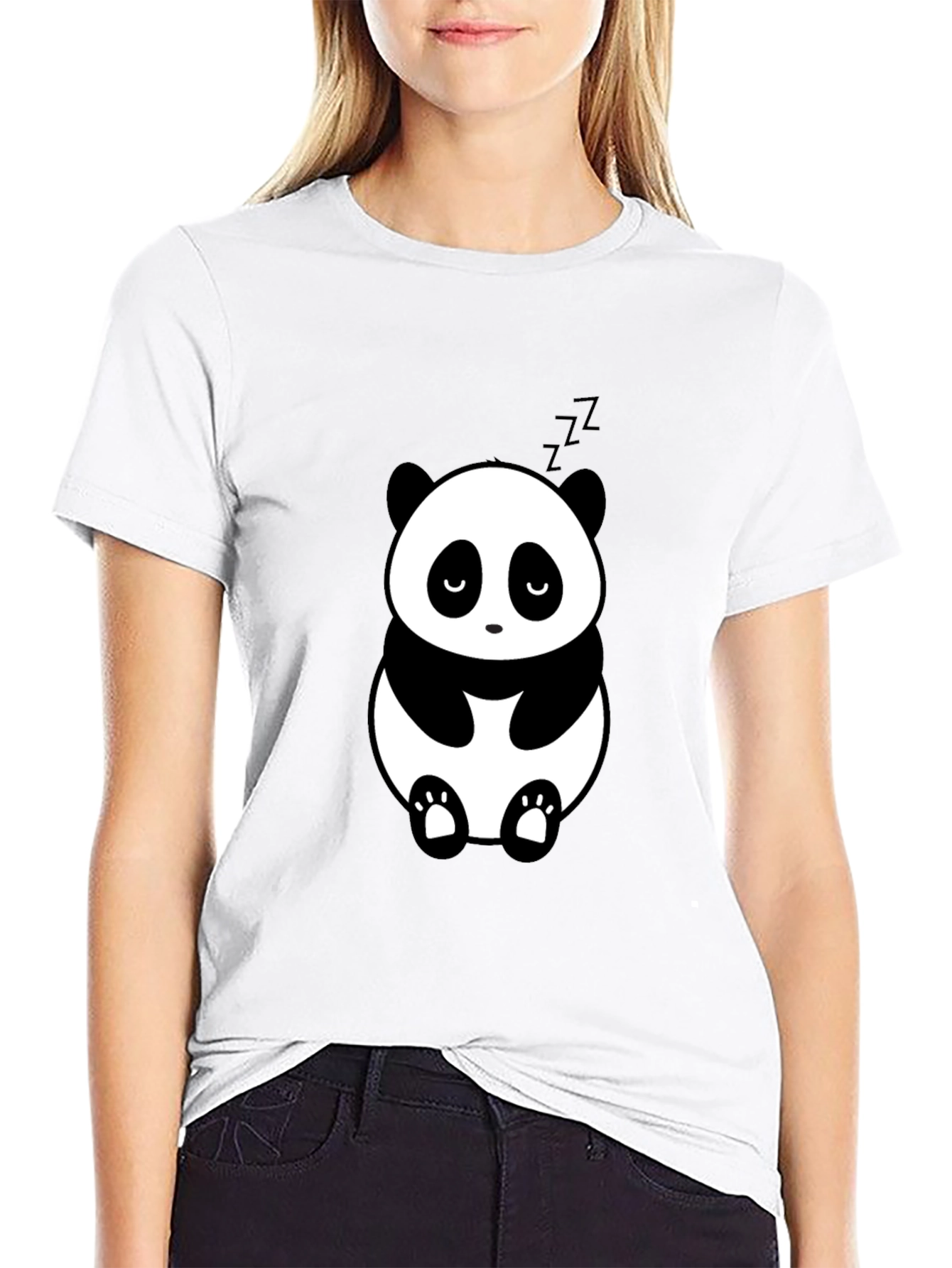 Cute Panda Graphic Tee - Black Relaxed Fit