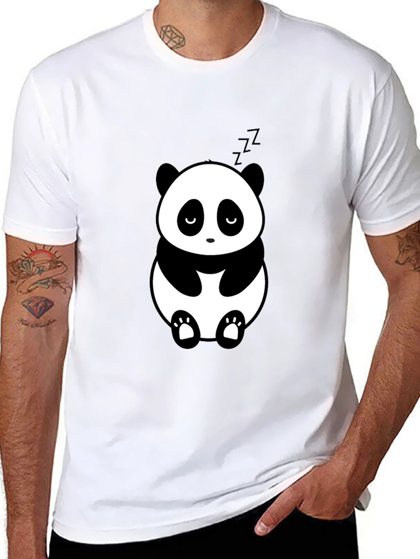 Cute Panda Graphic Tee - Black Relaxed Fit