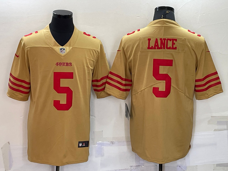 Men's San Francisco 49ers Trey Lance #5 Gold Inverted Team Game Jerseys