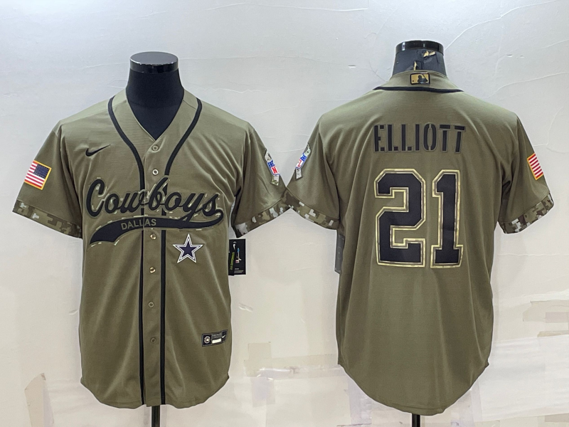 Men's Dallas Cowboys Ezekiel Elliott #21 Olive 2022 Salute To Service Limited Jerseys Joint Edition
