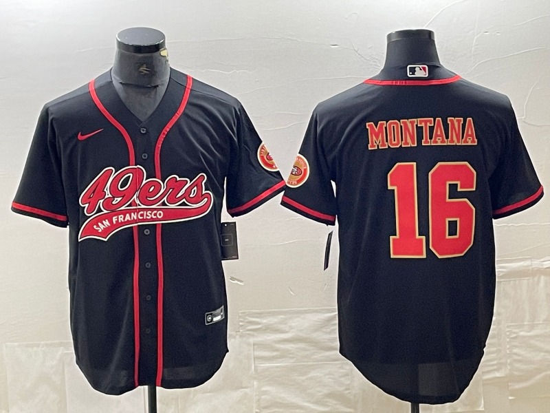 Men's San Francisco 49ers Joe Montana #16 Black Fashion Jerseys Joint Edition