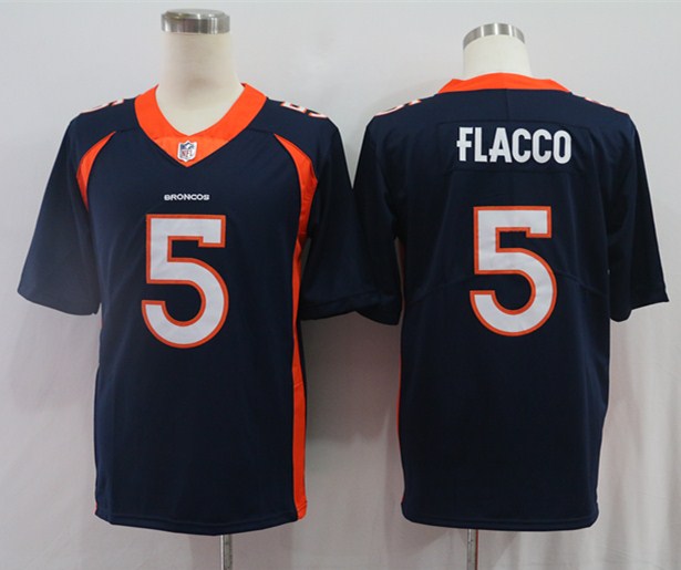 Men's Denver Broncos Joe Flacco #5 Navy Game Jerseys