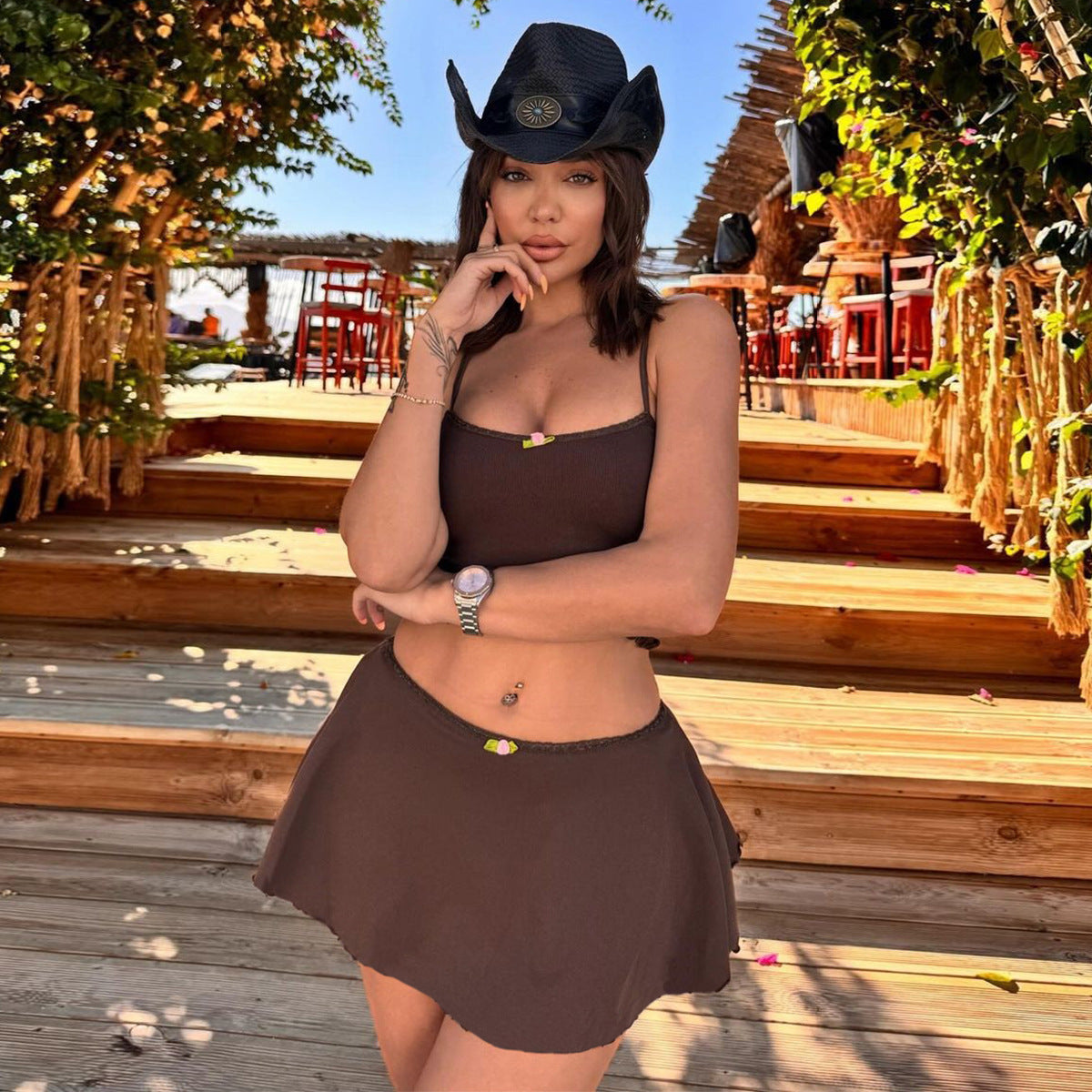 Bohemian Skirt Crop-top And Skirt Set For Women