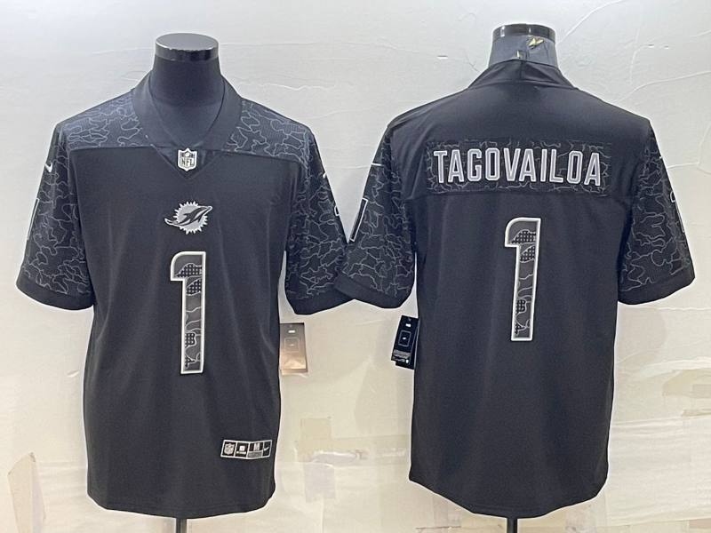 Men's Miami Dolphins Tua Tagovailoa #1 Black RFLCTV Limited Jerseys