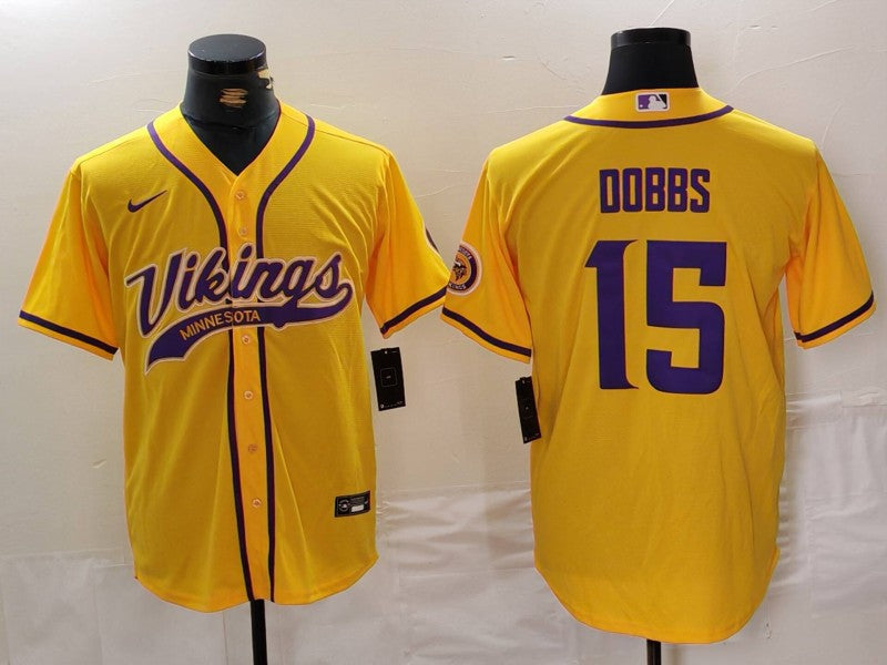 Men's Minnesota Vikings Joshua Dobbs #15 Yellow Game Jerseys