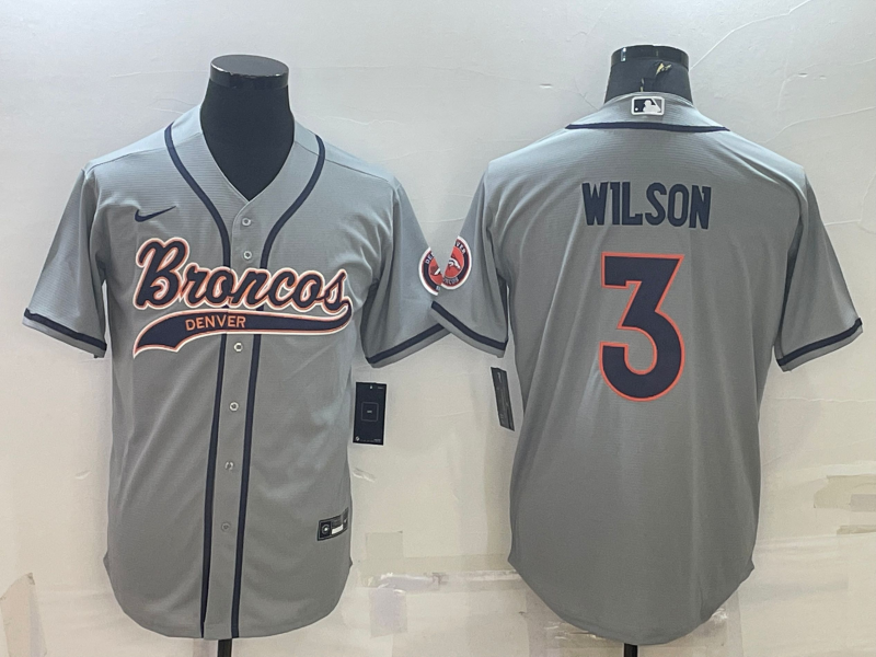 Men's Denver Broncos Russell Wilson #3 Gray Game Jerseys Joint Edition