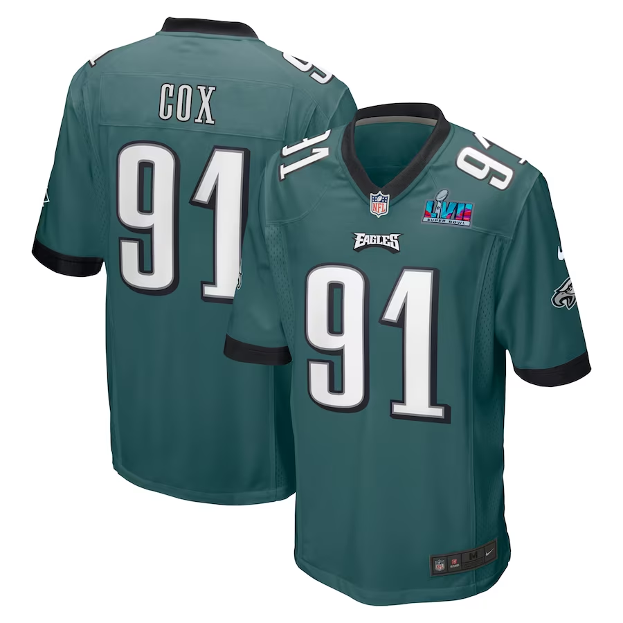 Men's Philadelphia Eagles Fletcher Cox #91 Midnight Green Super Bowl LVII Patch Game Jerseys