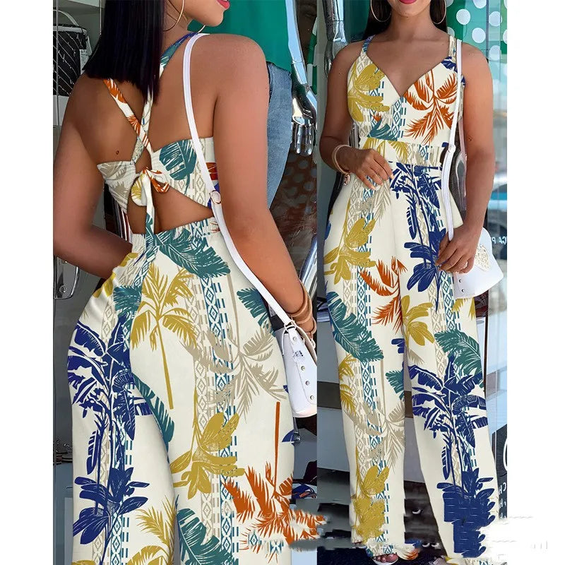 Stylish Apparel Printing Gallus Siamese Trousers Women