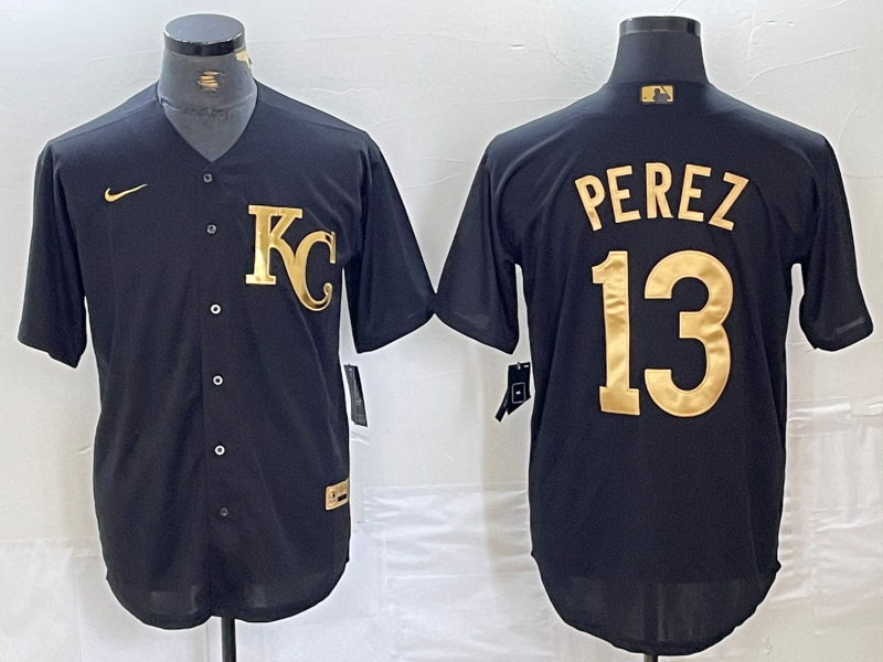 Men's Kansas City Royals Salvador Perez #13 Black Replica Player Jerseys