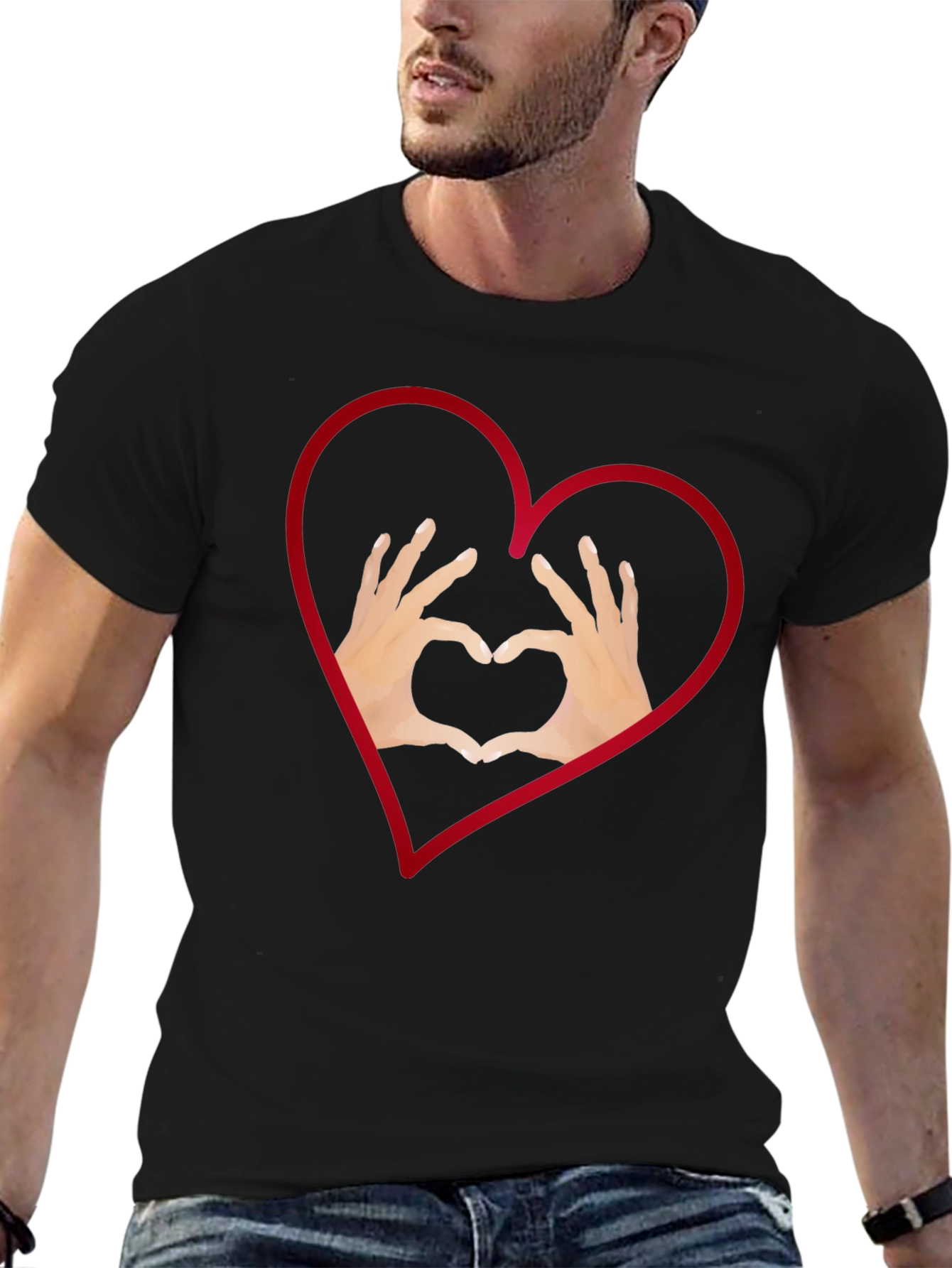 Heart Hands Graphic Tee - Stylish Black T-Shirt