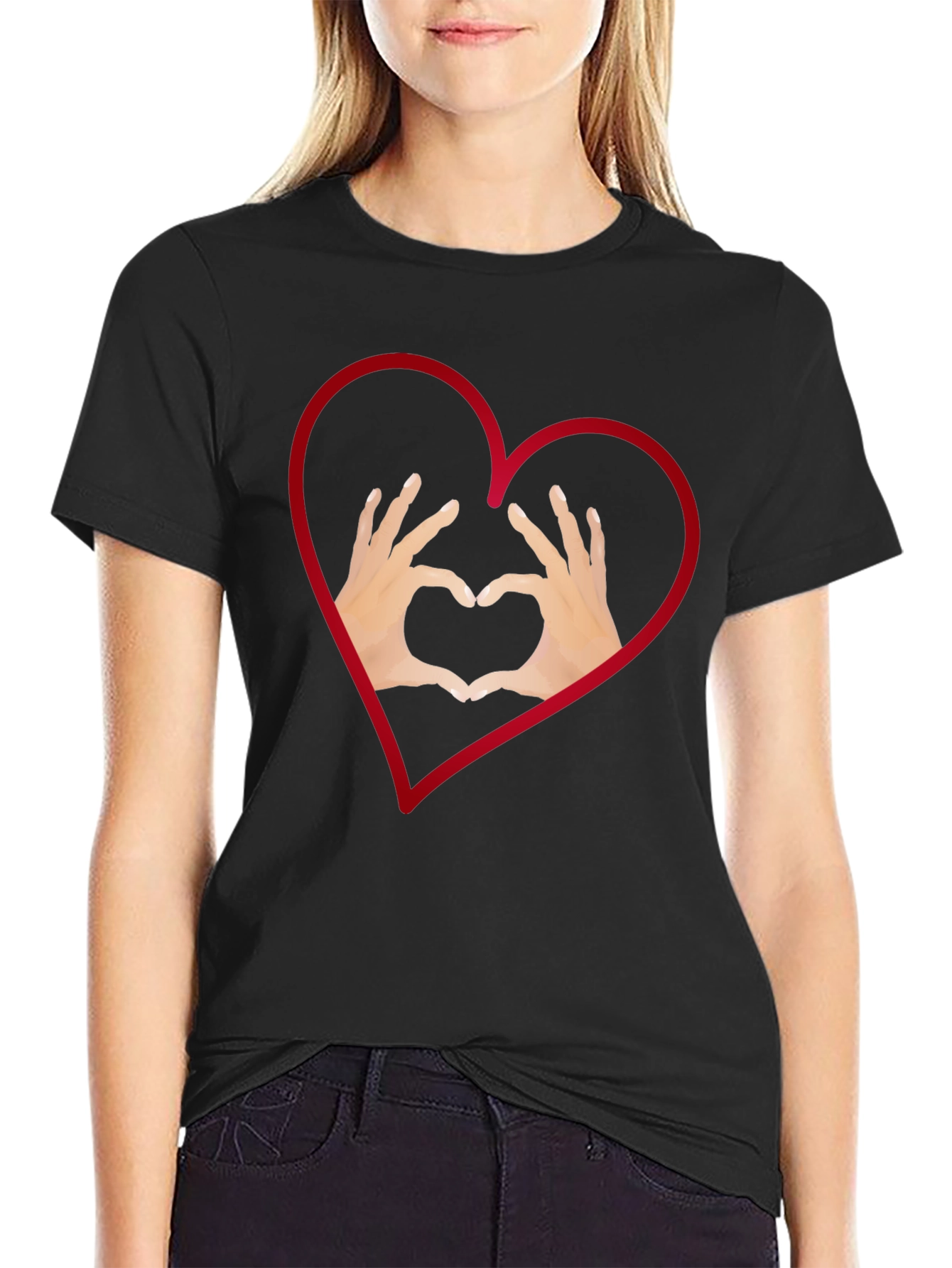 Heart Hands Graphic Tee - Stylish Black T-Shirt