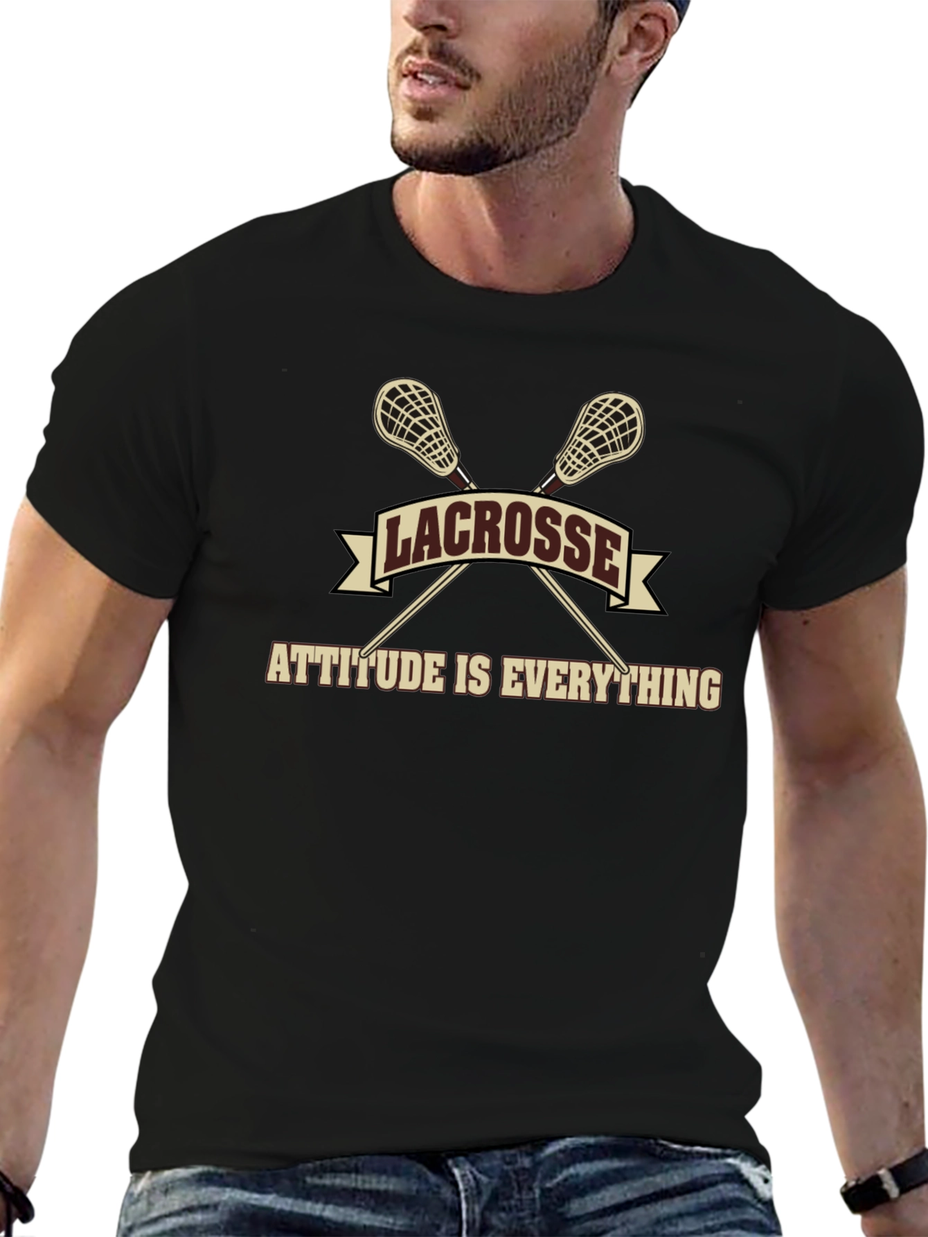 Lacrosse Attitude T-Shirt - Black Sporty Graphic Tee
