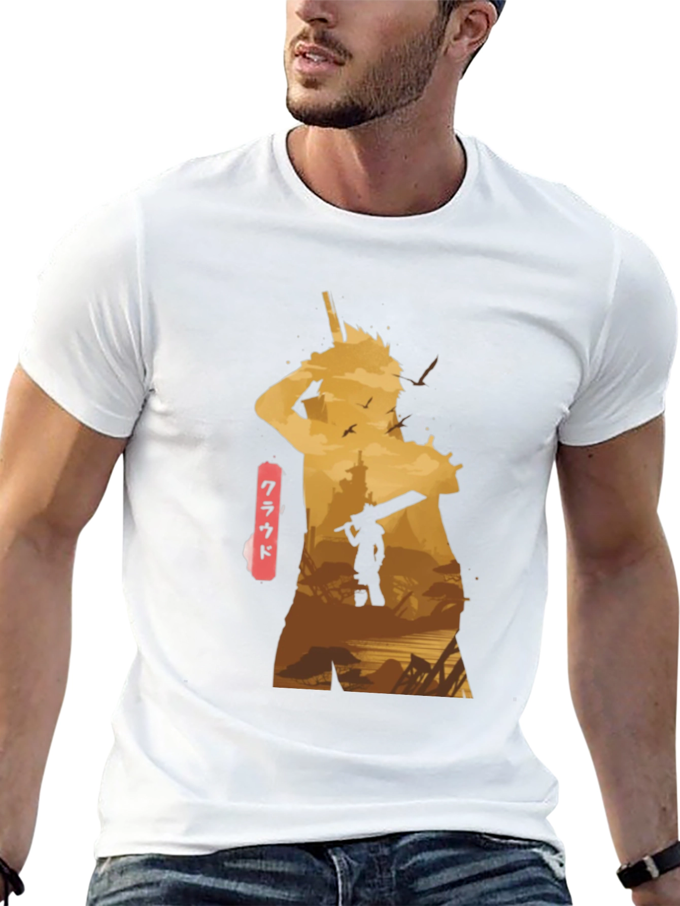 Cloud Final Fantasy Anime Graphic Tee - Black