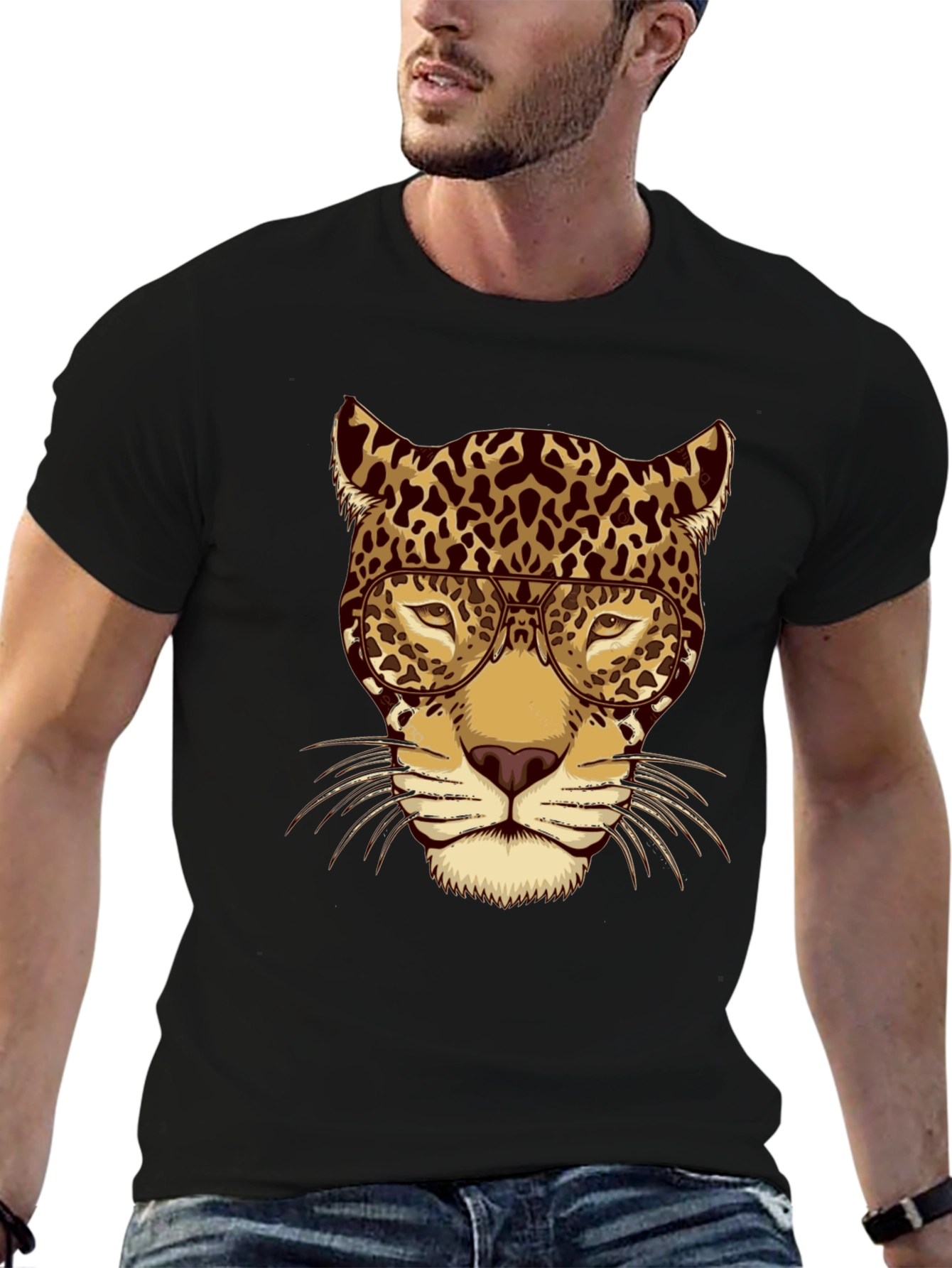 Leopard with Glasses Graphic T-Shirt