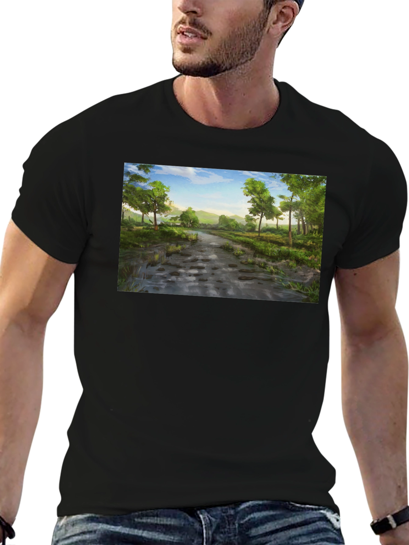 Nature Path Graphic Tee - Soft Black Cotton Shirt