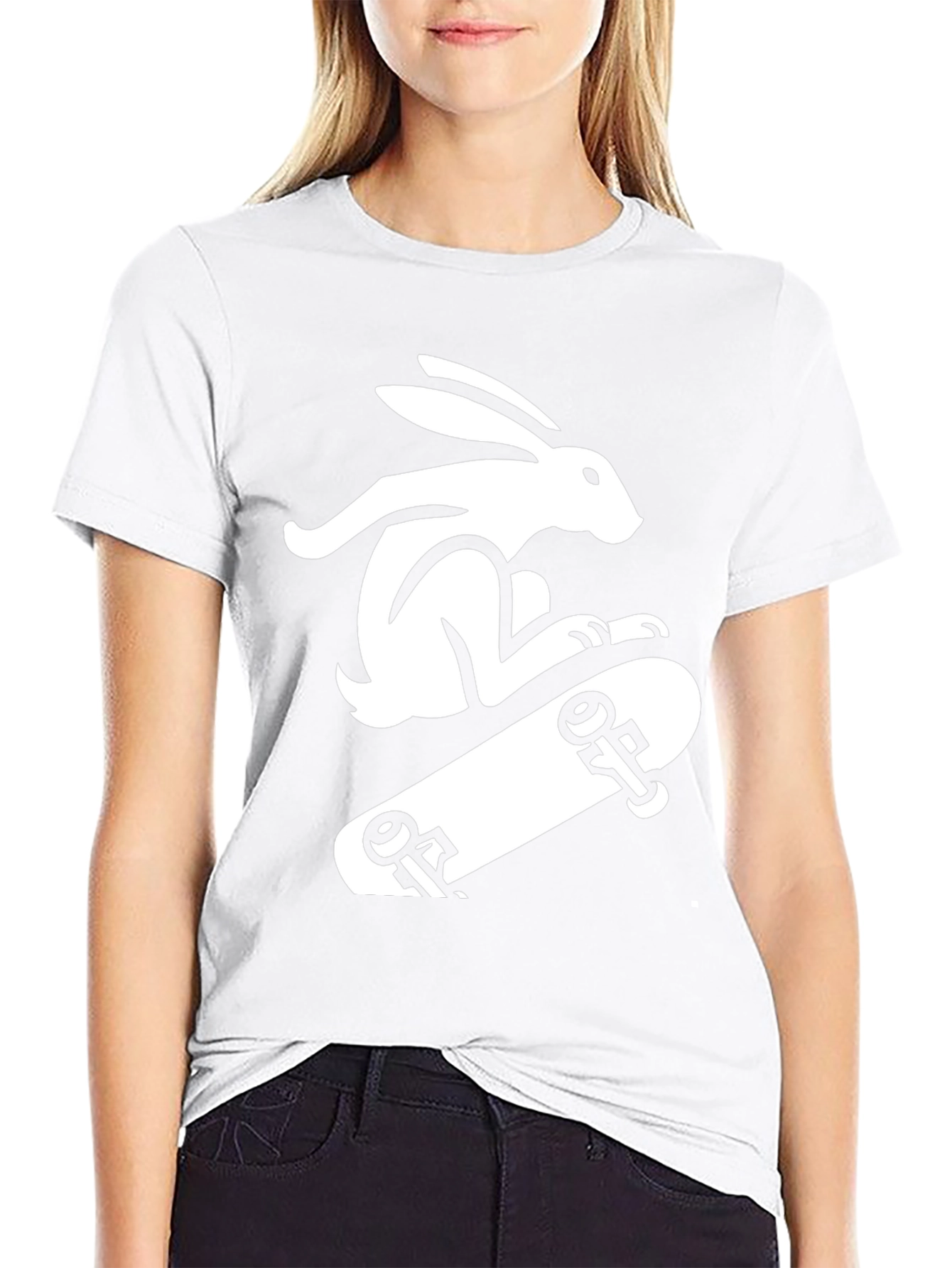 Rabbit Skateboarder Black T-Shirt