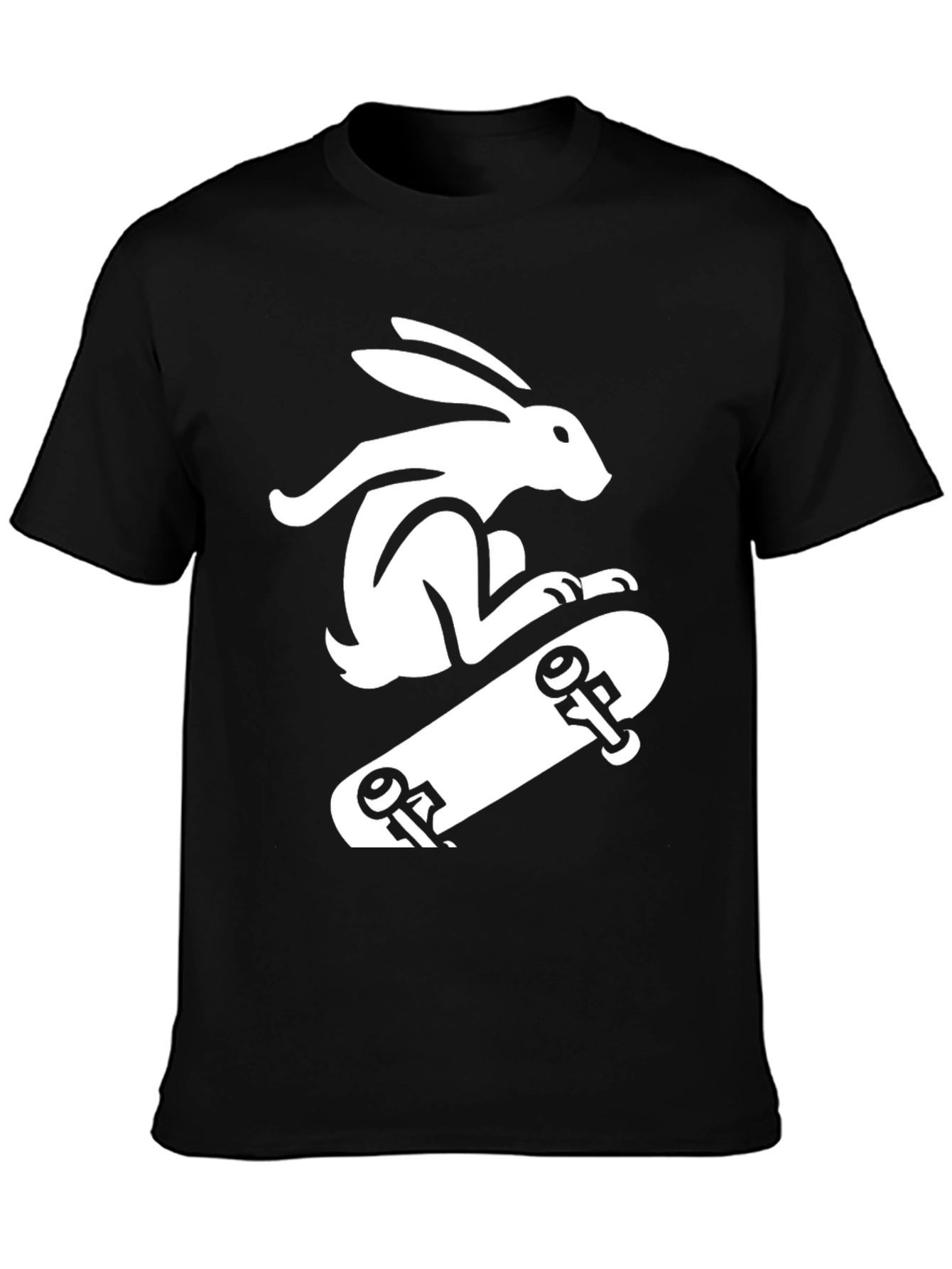 Rabbit Skateboarder Black T-Shirt