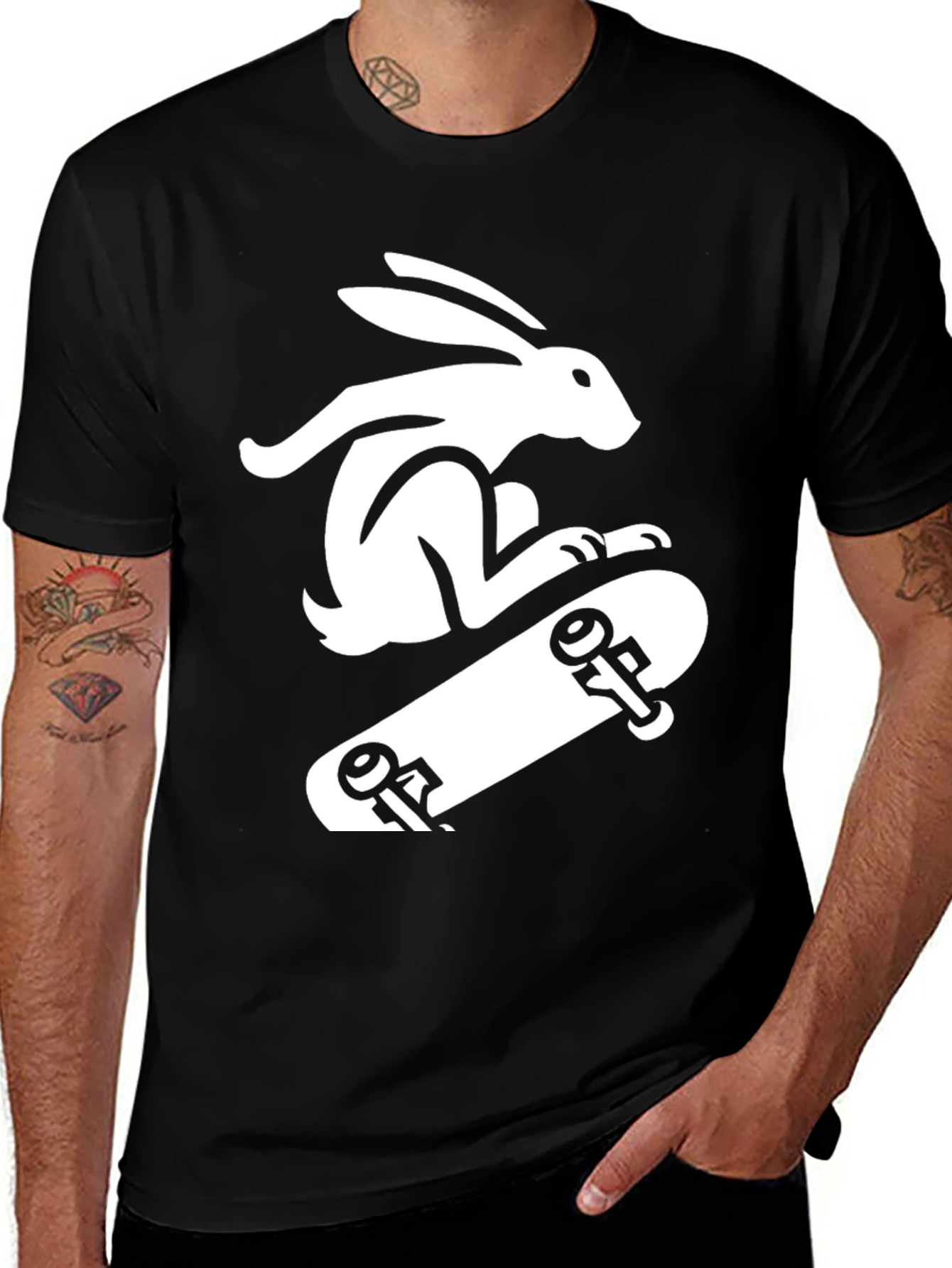 Rabbit Skateboarder Black T-Shirt
