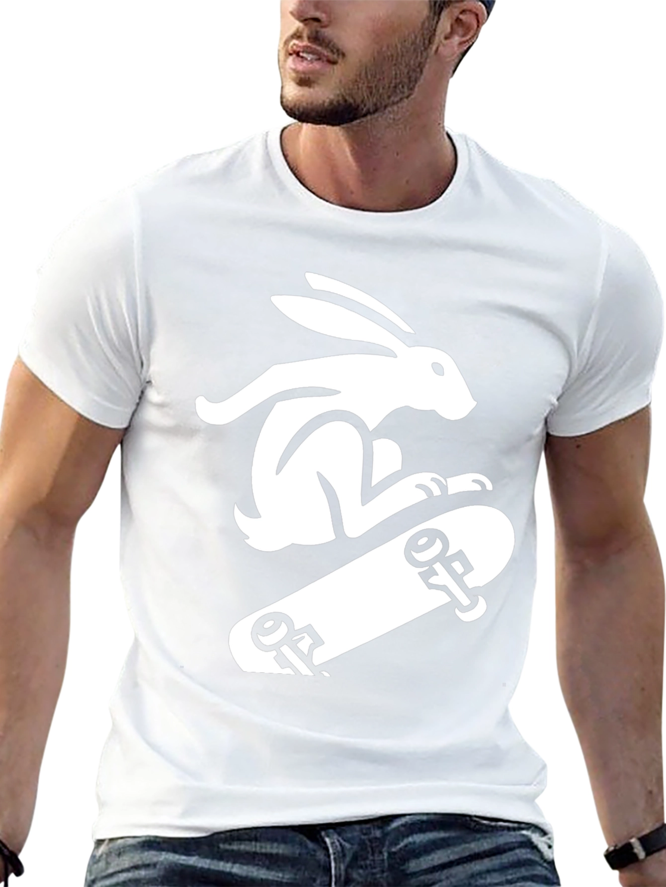 Rabbit Skateboarder Black T-Shirt