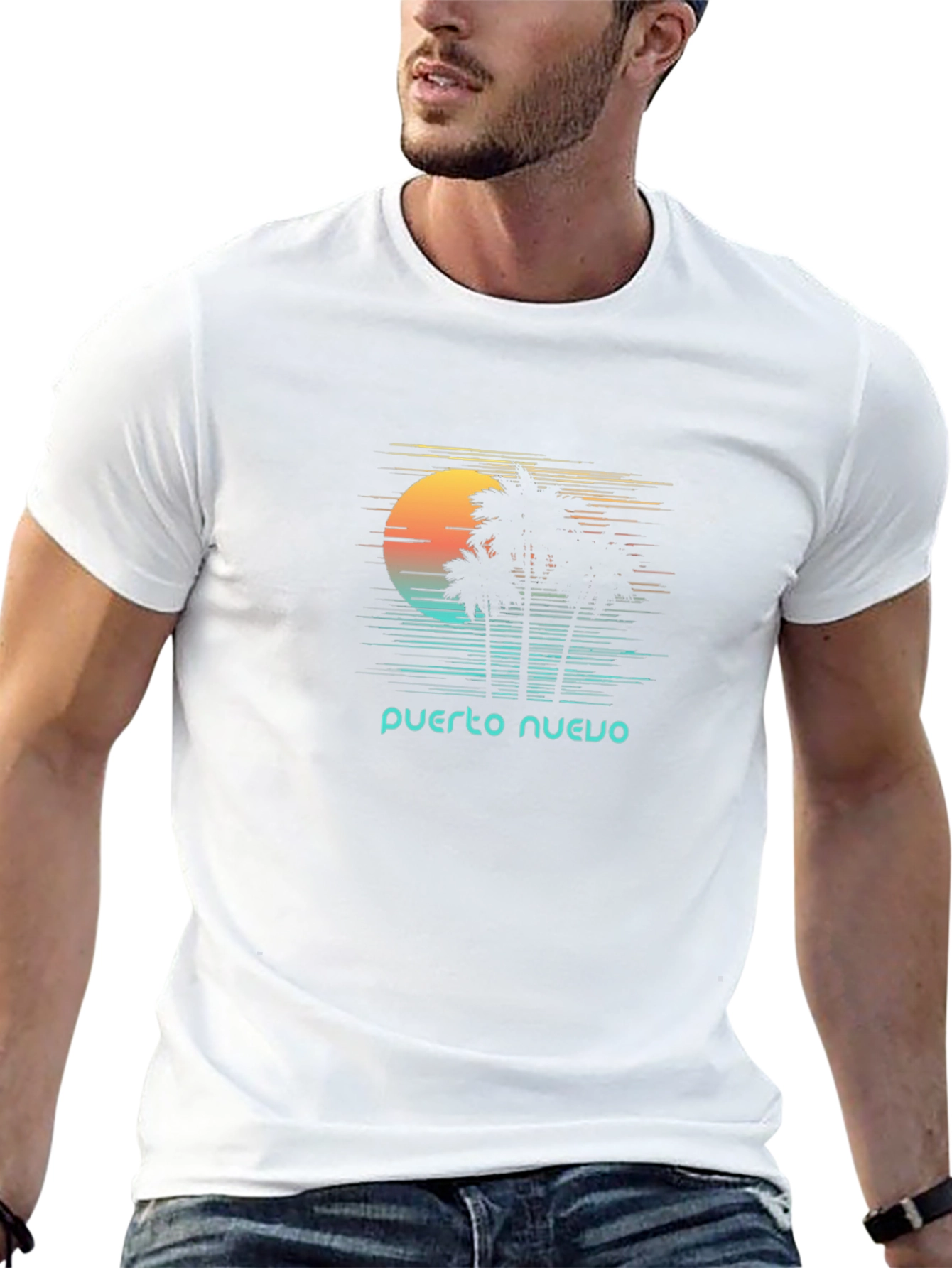 Puerto Nuevo Retro T-Shirt - Palm Tree Sunset Tee