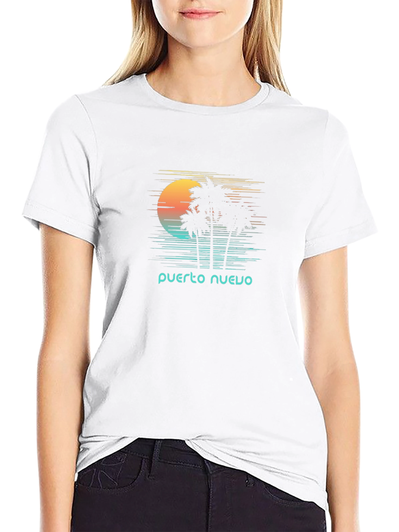 Puerto Nuevo Retro T-Shirt - Palm Tree Sunset Tee