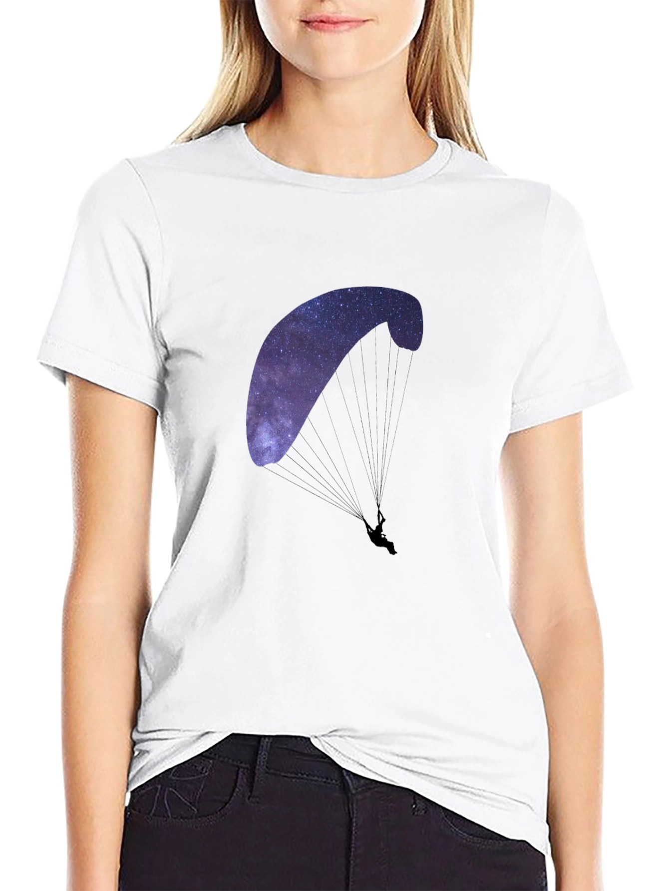Galaxy Paragliding Graphic Tee - Black Cotton Blend