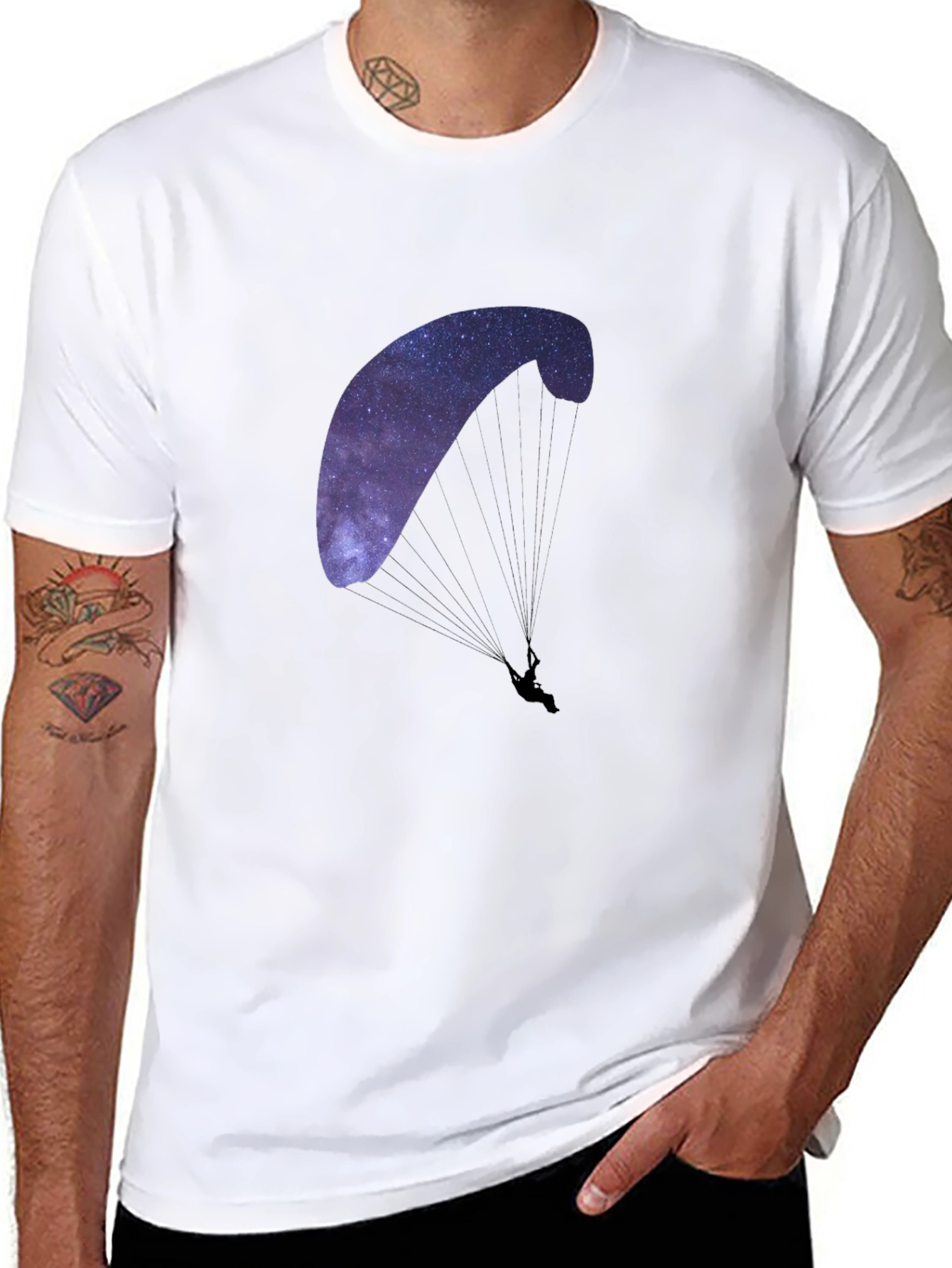 Galaxy Paragliding Graphic Tee - Black Cotton Blend