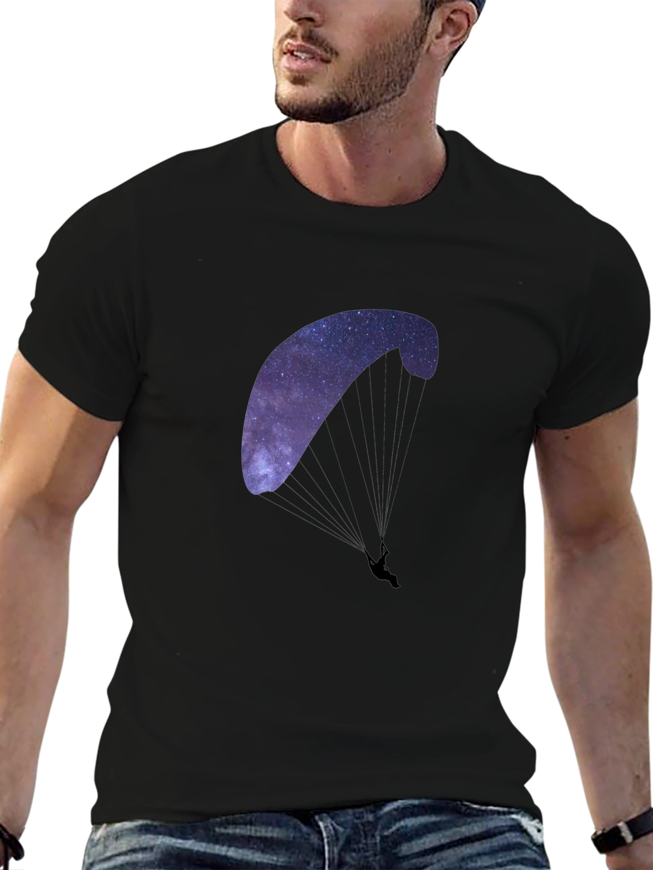 Galaxy Paragliding Graphic Tee - Black Cotton Blend