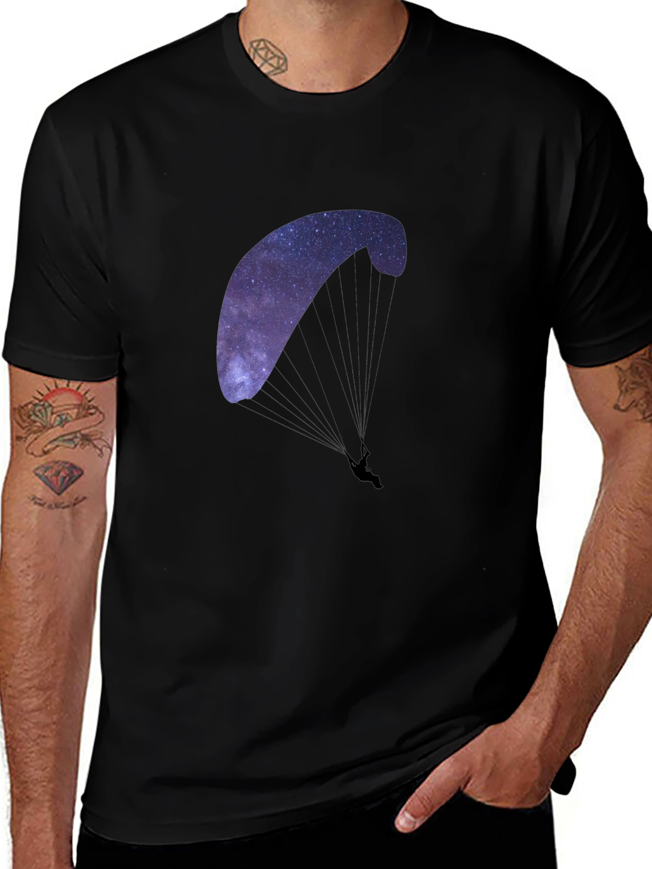 Galaxy Paragliding Graphic Tee - Black Cotton Blend