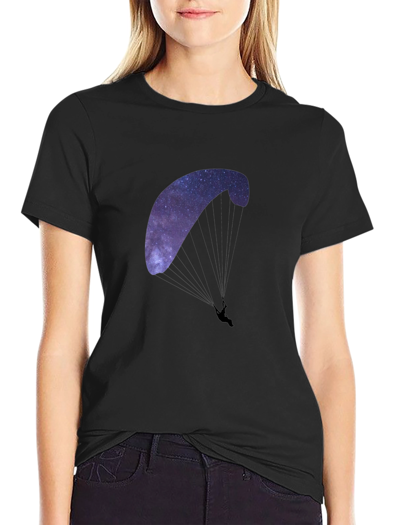 Galaxy Paragliding Graphic Tee - Black Cotton Blend