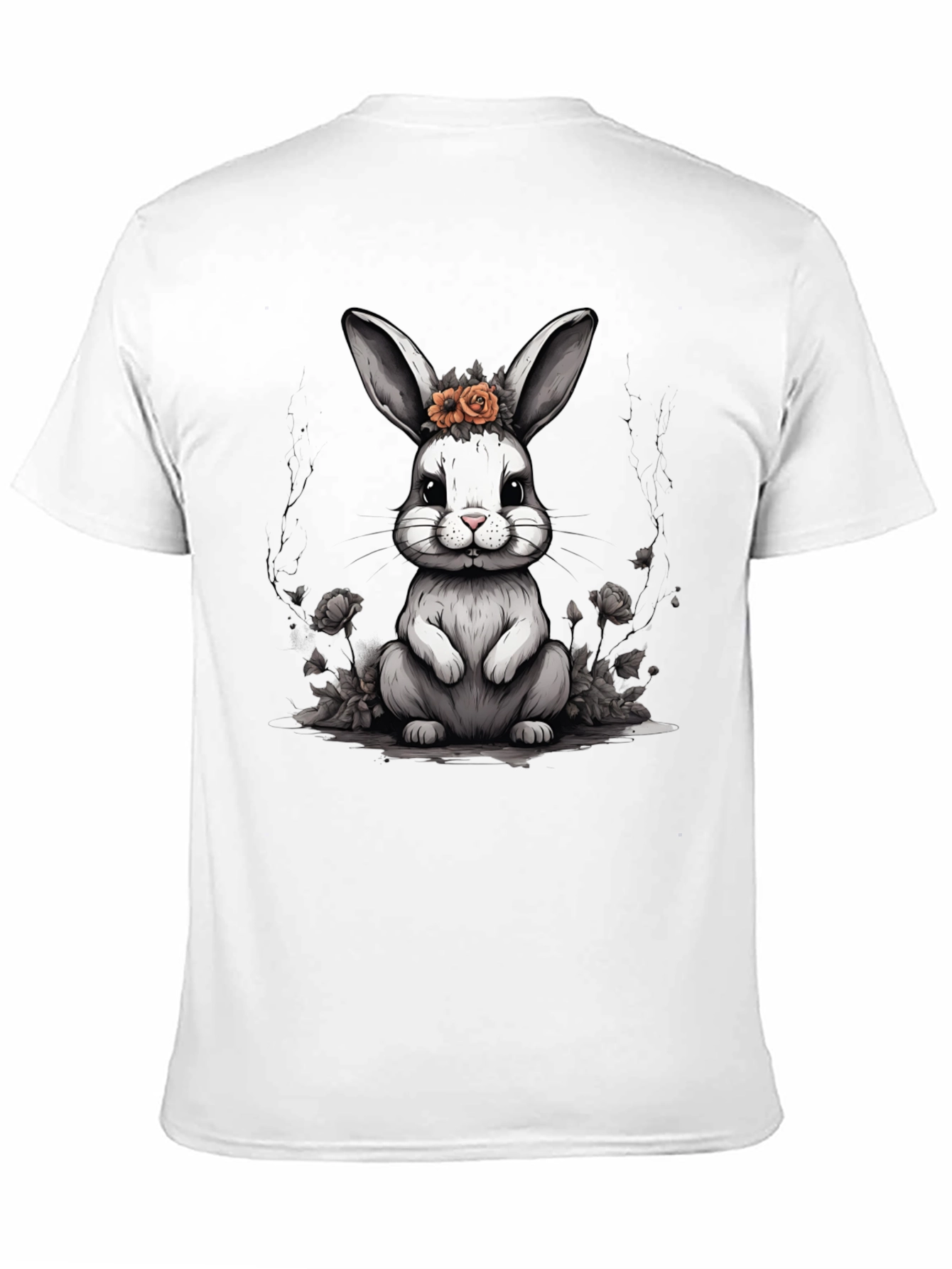 Cute Bunny Floral Crown Black T-Shirt