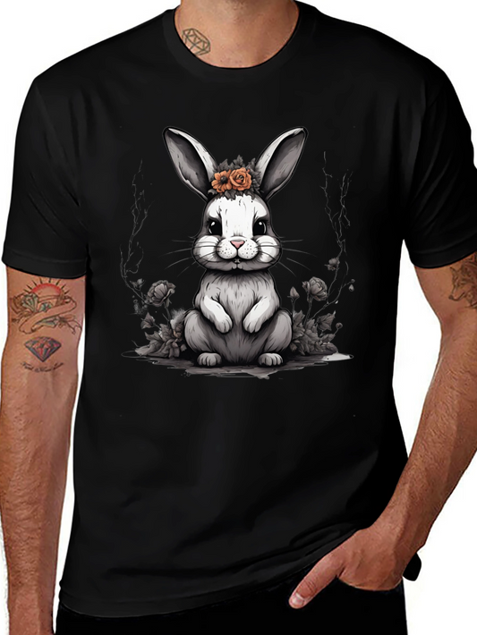 Cute Bunny Floral Crown Black T-Shirt