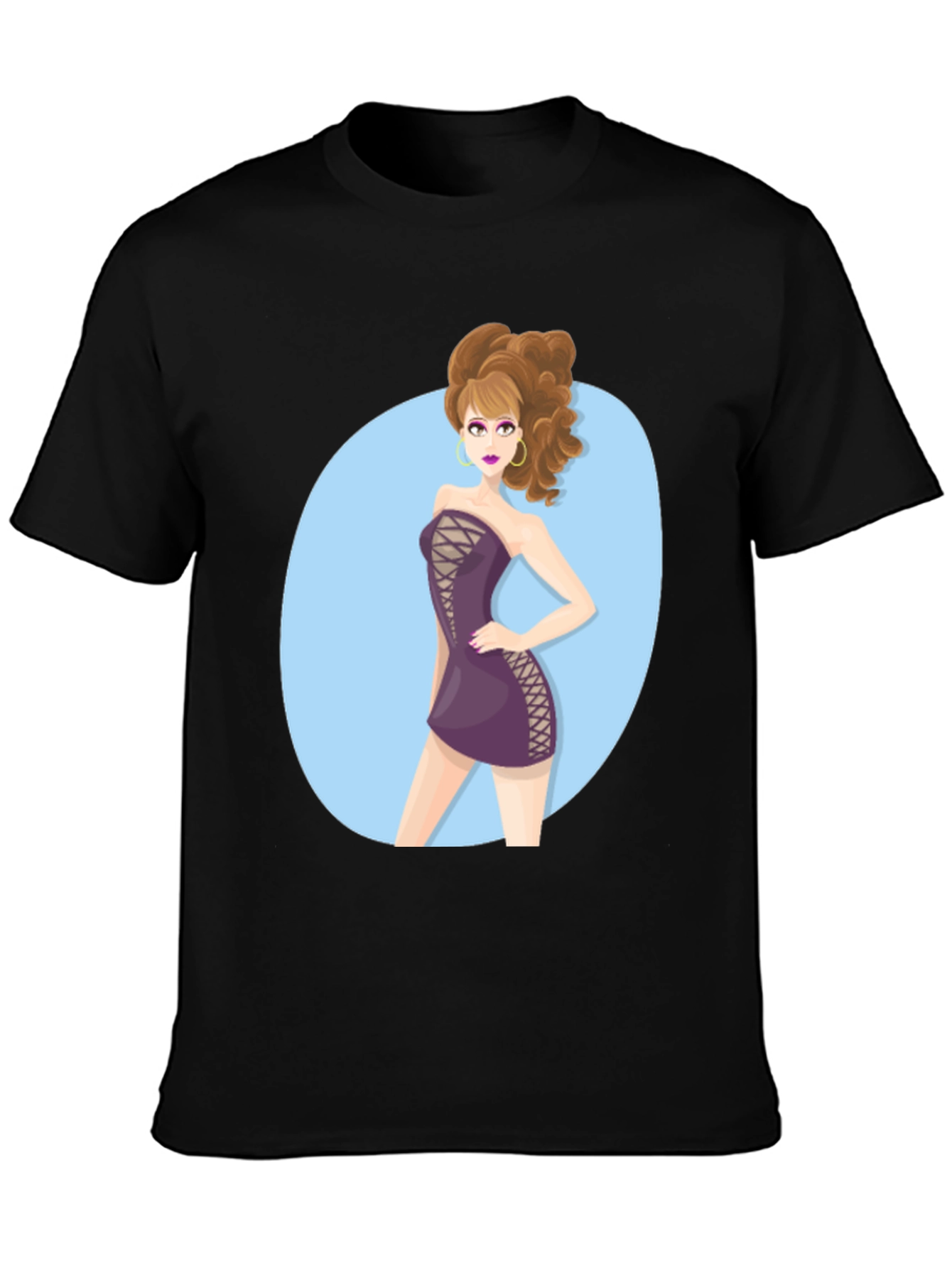 Cartoon Woman Graphic Black Tee Shirt