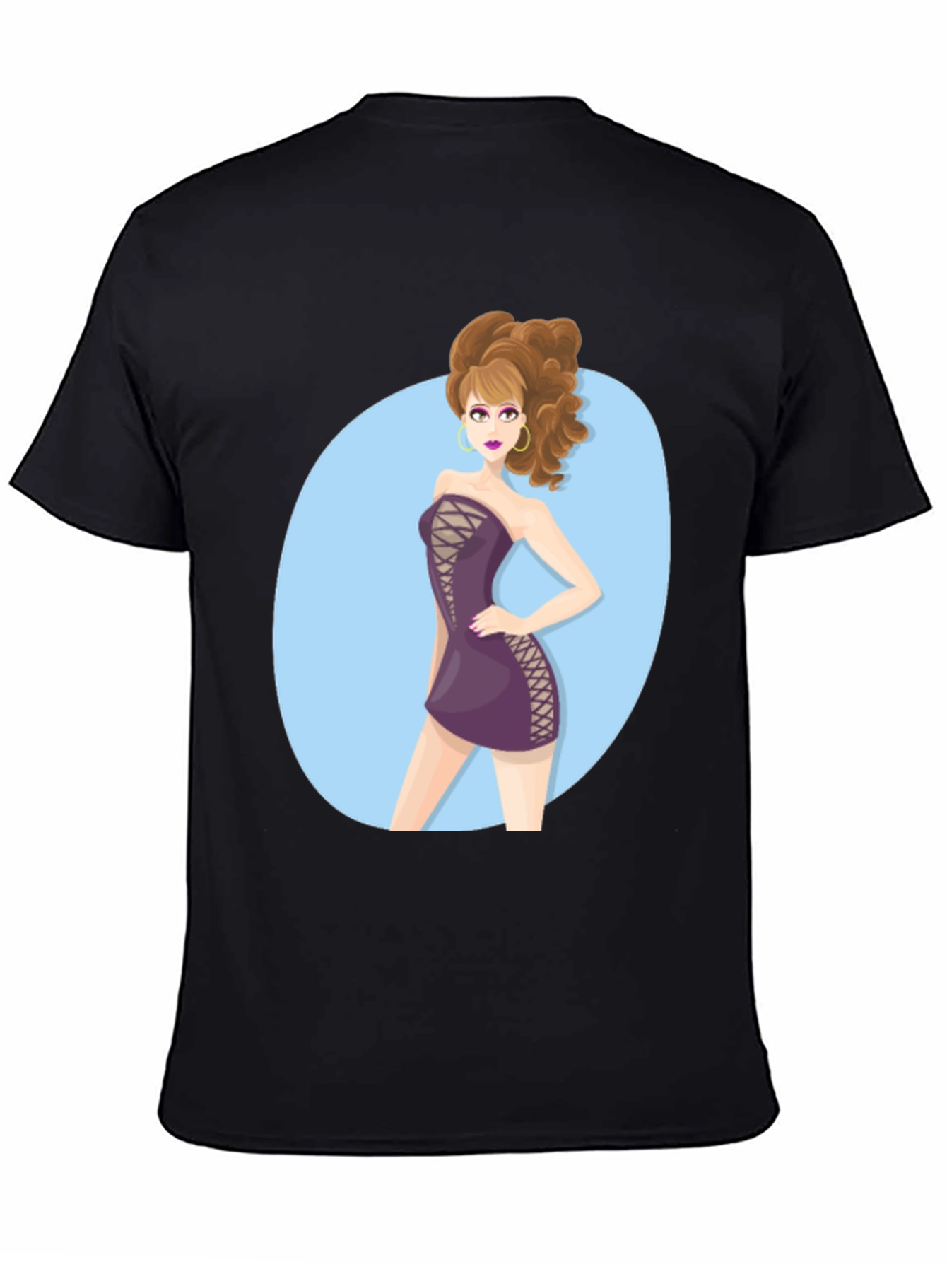 Cartoon Woman Graphic Black Tee Shirt