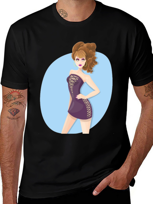Cartoon Woman Graphic Black Tee Shirt