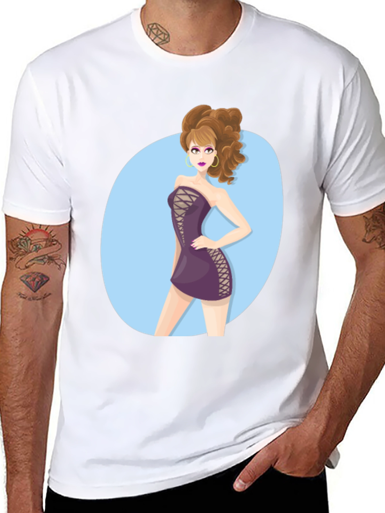 Cartoon Woman Graphic Black Tee Shirt