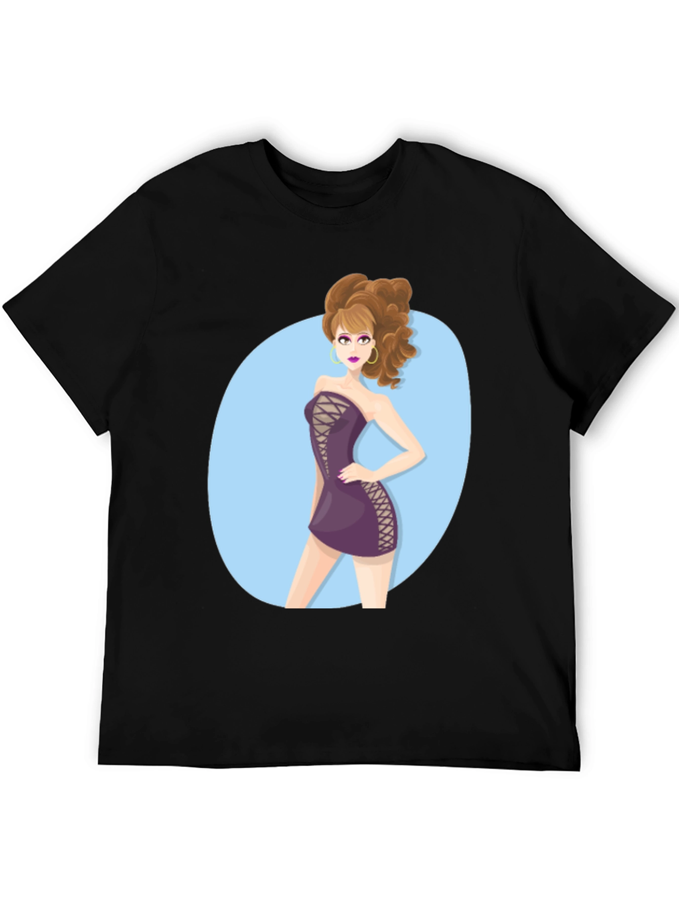 Cartoon Woman Graphic Black Tee Shirt