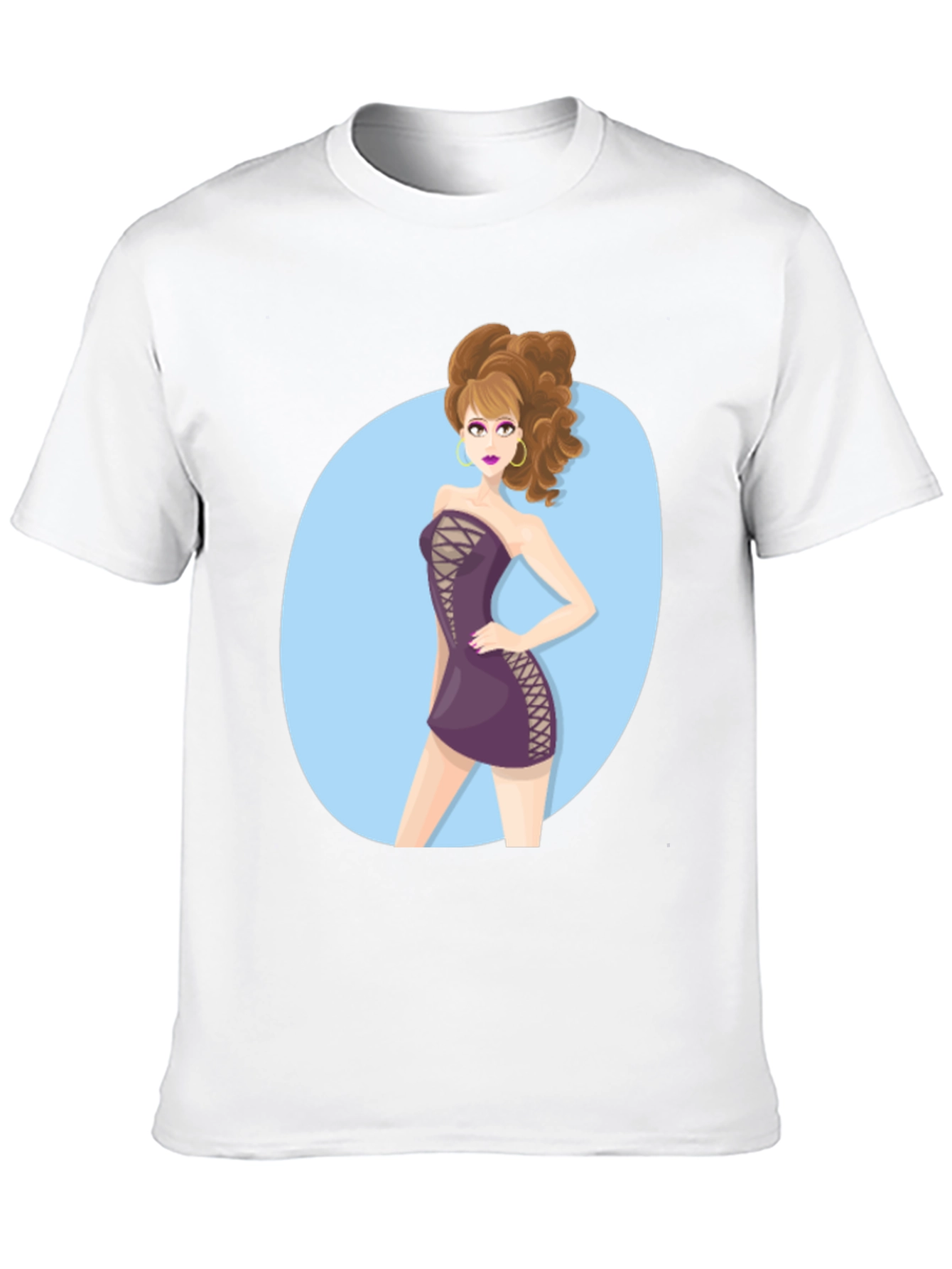 Cartoon Woman Graphic Black Tee Shirt
