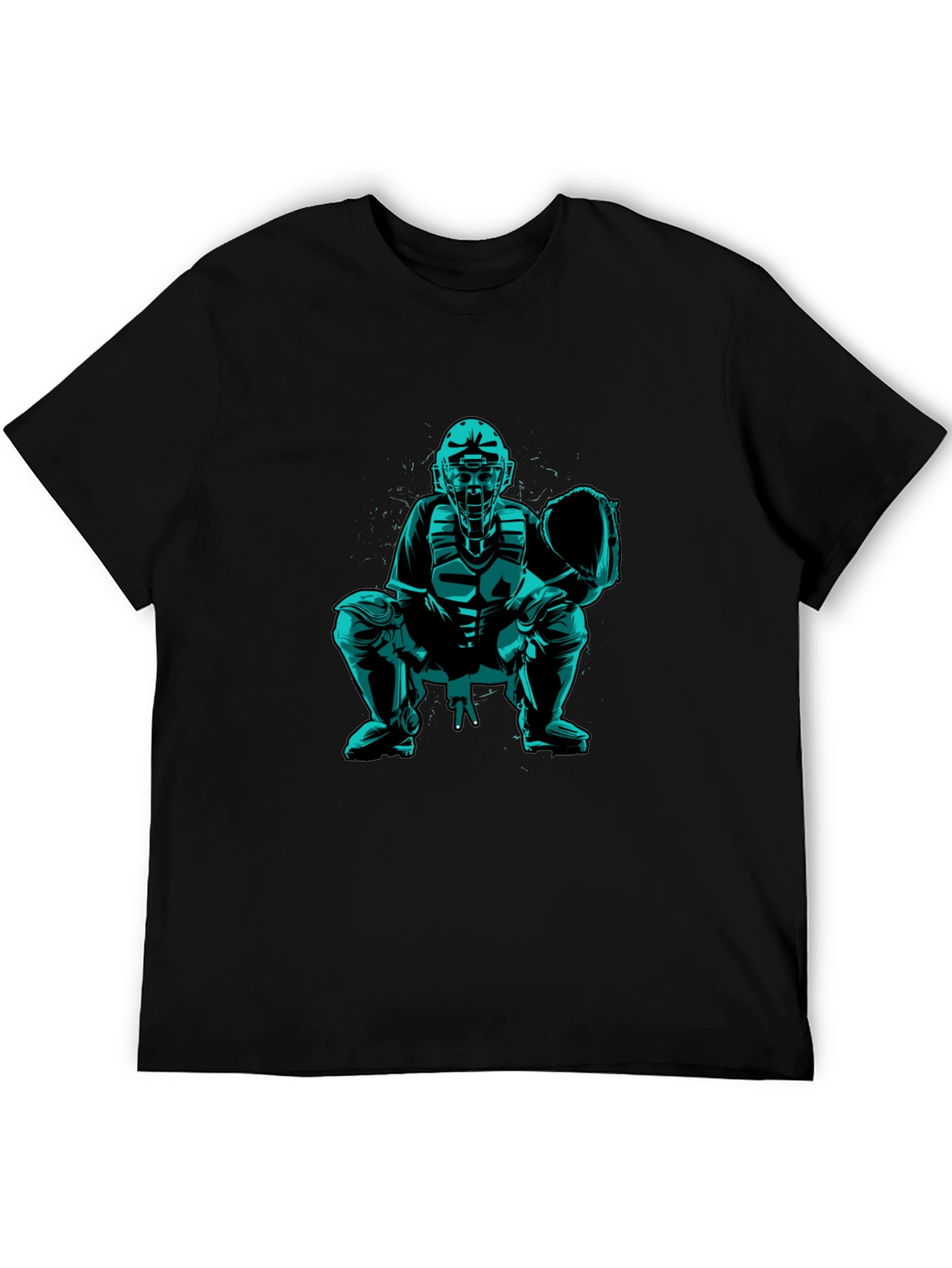 Baseball Catcher Graphic Tee - Black Cotton Shirt