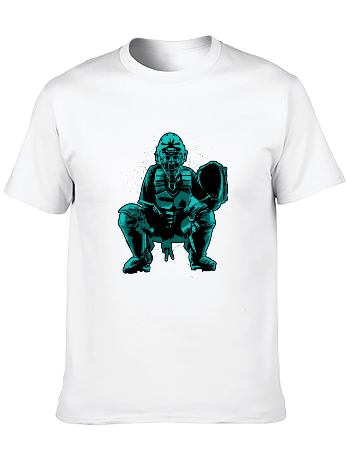 Baseball Catcher Graphic Tee - Black Cotton Shirt
